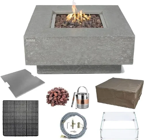 Vista 34 de Elementi+ Mesa de Fuego de Gas Colorado de Hormigón Fundido de 56" Rectangular, Hoguera al Aire Libre con Ignición Electrónica Incluye Cubierta