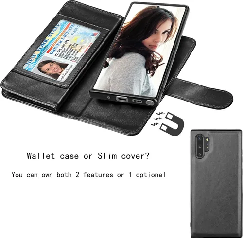 Vista 4 de Njjex Funda tipo cartera para Samsung Galaxy Note 10 Plus, para Galaxy Note 10+ Plus 5G, 9 ranuras para tarjetas; soporte de crédito de Negro