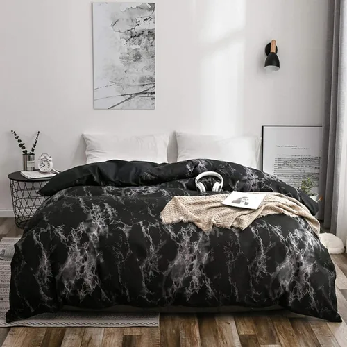 Vista 2 de Juego de ropa de cama cómoda, 3 piezas/juego de fundas de almohada, diseño mármol UE, tamaño doble, funda de edredón de poliéster mármol P