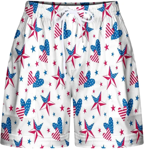Vista 5 de Soft Comfy Activewear Lounge Shorts for Women Independence Day American Flag Drawstring Elastic Waist Shorts 2023