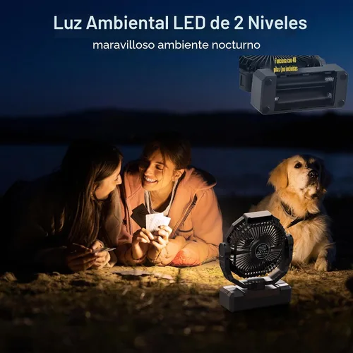 Vista 5 de Ventilador operado por batería Wavmill [200H Max], ventiladores alimentados por batería de celda D y USB 2 en 1, ventilador portátil para acampar
