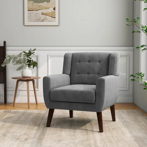Vista 42 de Accent Chair Set of 1, Comfy Reading Armchair, Beige Linen Blend, Tufted Button Backrest, Solid Wood Frame, Upholstered Club Single Sofa Chairs