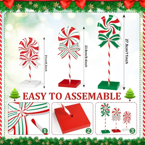 Vista 2 de Juego de 3 piezas de decoración de mesa de Navidad, dulces de madera, decoración de bandeja escalonada de Navidad roja, decoración rústica de mesa