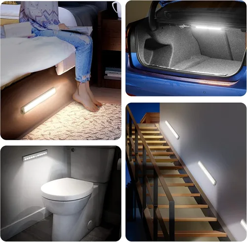 Vista 5 de URPOWER Luz con sensor de movimiento para interiores, luces de armario con sensor de movimiento, funciona con pilas, tira de luces magnéticas