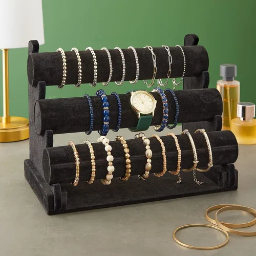 Vista 2 de Soporte para joyas3-Tier de terciopelo joyas brazalete collar con dije Display Rack, Negro 12x 9x 7pulgadas