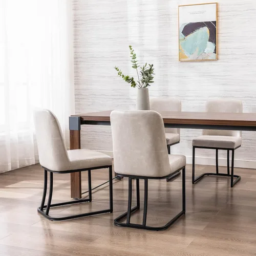 Vista 4 de Wahson Juego de 2 sillas de comedor tapizadas de piel sintética, silla clásica de tela moderna para cocina y comedor, con marco negro dorado mate