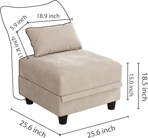 Vista 7 de LLappuil Sofá modular otomano con almacenamiento, módulo otomano grande de felpilla para sofá modular, pieza de sofá seccional reversible extraíble