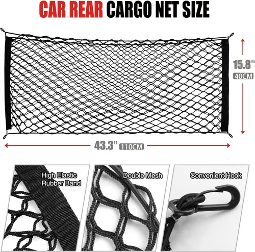 Vista 2 de AWELCRAFT Red de carga trasera para automóvil, red organizadora de almacenamiento elástica ajustable, red de almacenamiento de carga para maletero