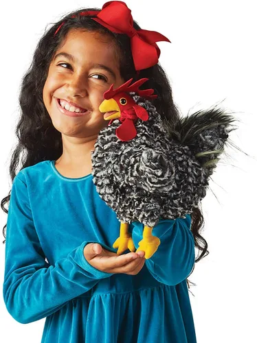 Vista 3 de Folkmanis Barred Rock Rooster - Marioneta de mano, negro, blanco, rojo, amarillo