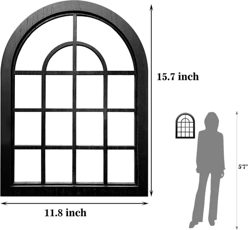 Vista 3 de ZEXUIRU 2 piezas de espejo de pared arqueado para ventana, espejo de acento rústico de granja, espejo de entrada con marco de madera para sala
