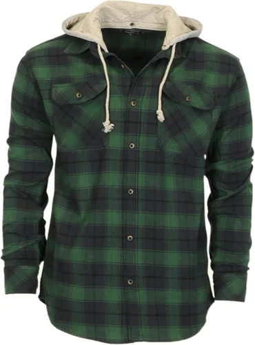 Vista 30 de Gioberti Camisa de franela a cuadros de algodón 100% para hombre con capucha extraíble y botones 100 – negro/azul real/gris.
