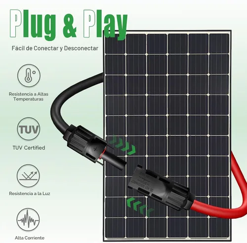 Vista 2 de Cable de extensión solar de doble cable de 6 pies – Conector de panel solar de 10 AWG (6 mm²), con conectores solares IP67 macho/hembra para Sin