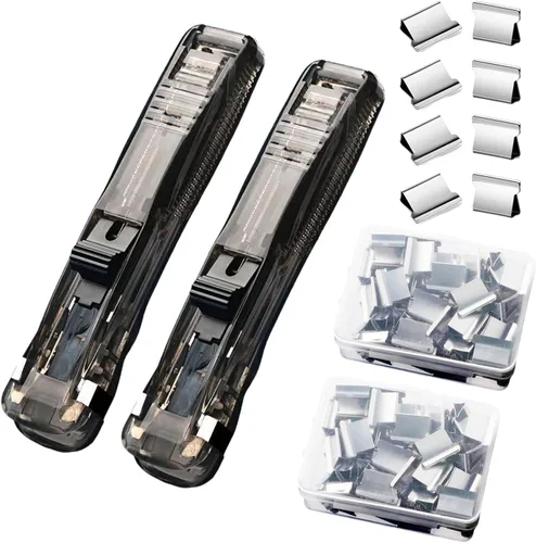 Vista 11 de Engrapadora de empuje, clips para carpeta, abrazaderas de papel, grapadora de escritorio con 50 clips de repuesto de acero inoxidable reutilizables