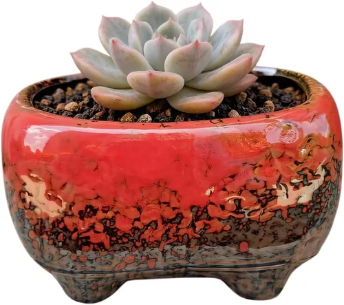 Vista 7 de Lindo recipiente rectangular de cerámica de 4.7 pulgadas para decoración del jardín del hogar, suculentas, cactus, macetas, no incluidas (verde)