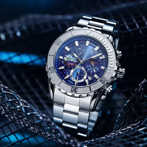 Vista 7 de FEICE Reloj FK131 - Exquisito reloj con fondo celeste y función de temporización..