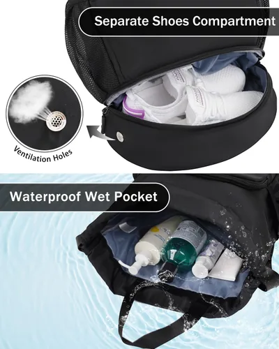 Vista 2 de Mochila de gimnasio con cordón y compartimento para zapatos para hombres y mujeres, bolsa deportiva de cuerda con bolsillo húmedo, bolsa de playa