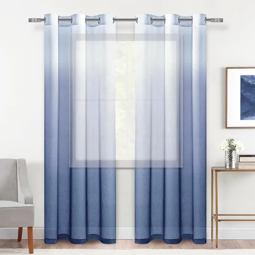 Vista 22 de DWCN Cortinas Transparentes Ombré - Cortinas de Lino Sintético con Gradiente Semi Voile con Ojales en la Parte Superior para Dormitorio y Sala