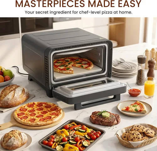 Vista 3 de Simple Deluxe Horno eléctrico para pizza de interior de 1600 W, 6 modos de cocción para pizza de 12 pulgadas, calentamiento rápido con control