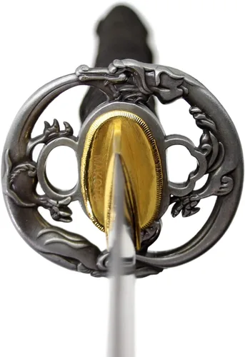 Vista 3 de MAKOTO Espada samurái Katana afilada azul marino hecha a mano, 40 pulgadas, dragón redondo Tsuba