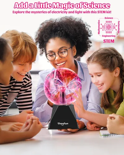 Vista 4 de Theefun Bola de Plasma: Verdadera Bola de 6 Pulgadas con Base de 3.5 Pulgadas, Globo de Plasma Regalos de Navidad Lámpara Sensible al Tacto y Sonido