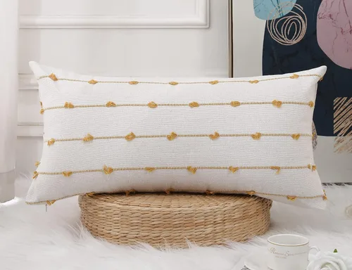 Vista 7 de NUYECY Fundas de Almohada Lumbar Larga Boho 14 x 20 pulgadas Negro, Patrón Clásico de Rayas de Algodón Funda Decorativa de Almohada Lumbar Larga