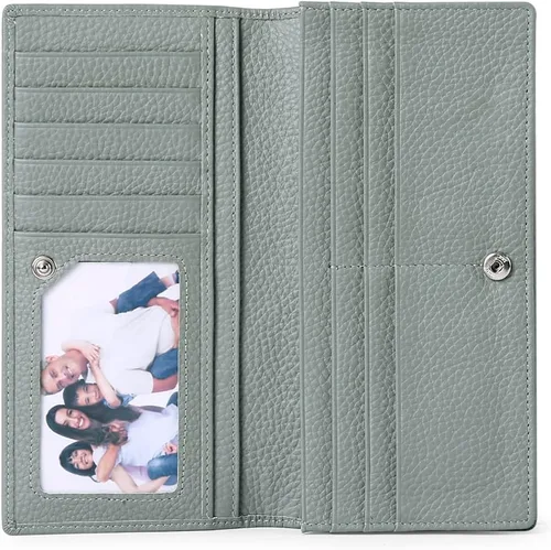 Vista 12 de GOIACII - Carteras para mujer con bloqueo de RFID, cuero ultradelgado, tarjetero, cartera de mano 1-Natural-A-Negro
