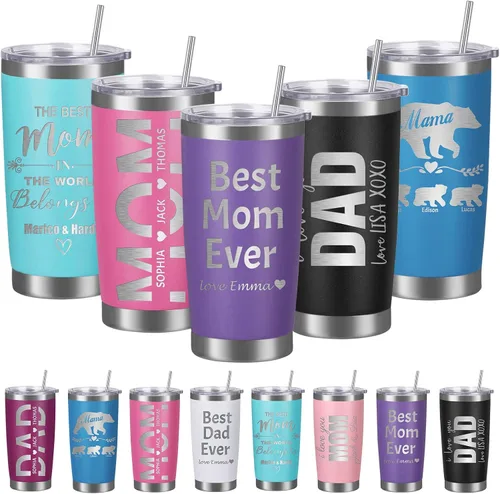 Vista 9 de Vasos personalizados con tapa de nombre y pajita, vaso de café aislado personalizado, regalo de Navidad y cumpleaños para hombres, acero inoxidable