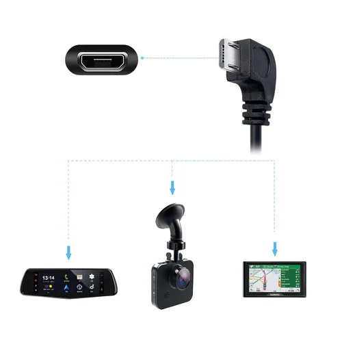 Vista 3 de Cable de alimentación para cámara de salpicadero, cable de carga micro USB de 11.5 pies de largo para cámara de espejo de salpicadero, cable