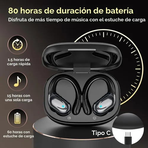 Vista 2 de Auriculares inalámbricos Bluetooth de reproducción de 80 horas, pantalla de alimentación con micrófono con cancelación de ruido, auriculares
