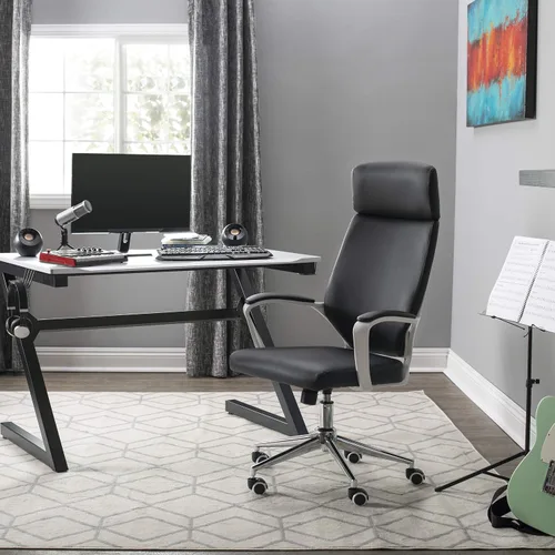 Vista 2 de Calico Designs - Silla ejecutiva moderna con respaldo alto, altura e inclinación ajustable, brazos acolchados y base cromada en poliuretano