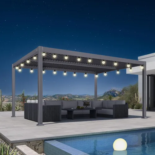 Vista 22 de Pérgola PURPLE LEAF con listones de 8 x 10 pies para exteriores con sistema de drenaje