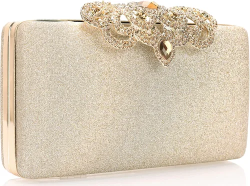 Vista 2 de Dexmay - Bolso de mano con diamantes de imitación con cierre de corona de cristal, bolso de noche formal para mujer