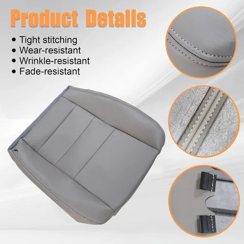 Vista 4 de Fundas de asiento inferiores del lado del conductor de cuero de microfibra gris aptas para F250 F350 F450 F550 Super Duty, Lariat XL, FX4 y XLT