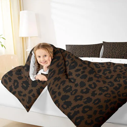 Vista 4 de Manfei Juego de edredón con estampado de leopardo, tamaño individual, juego de ropa de cama con estampado de guepardo marrón y negro, 2 piezas Negro