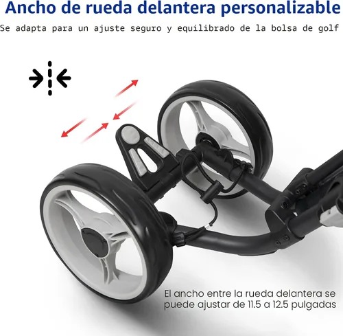 Vista 6 de Caddytek Carrito de golf Explorer V8 - Carrito plegable SuperLite de 4 ruedas de aluminio con ancho ajustable de rueda delantera, freno de pie Gris
