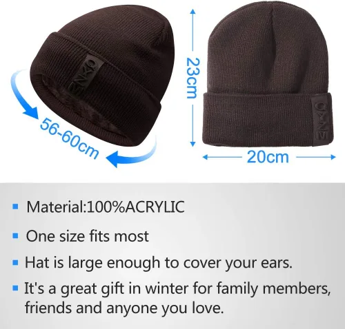 Vista 3 de Hongtellor Gorro de punto cálido y grueso para hombre, gorro de invierno unisex, Negro2