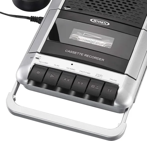Vista 3 de Jensen MCR-100SB Grabador/reproductor de cassette portátil cuadrado y grabadora de voz con Altavoces y Micrófono integrados y Adaptador