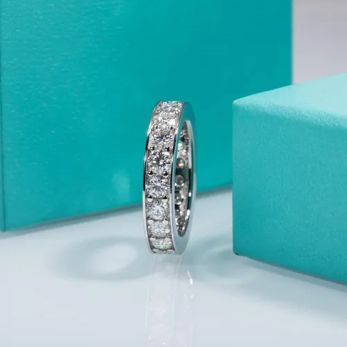 Vista 7 de AnuClub Moissanite Eternity Wedding Band Ring D Color Lab Diamond 18K Gold Plated Silver Ring for Women With Certificate
