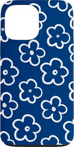 Vista 24 de Lindo patrón de flores silvestres azul marino y blanco floral caso para iPhone 17