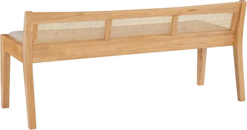 Vista 10 de Powell Kasi - Banco de caña de respaldo bajo natural con asiento tapizado beige