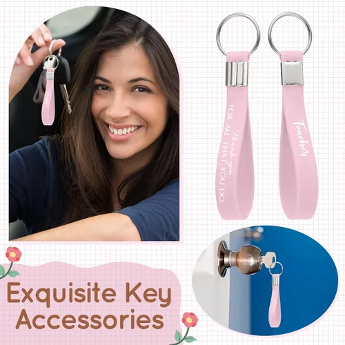 Vista 6 de Fumete 24 Pcs Thank You Keychains Bulk Silicone Appreciation Key Chains for Employee Teacher Back to School Gifts