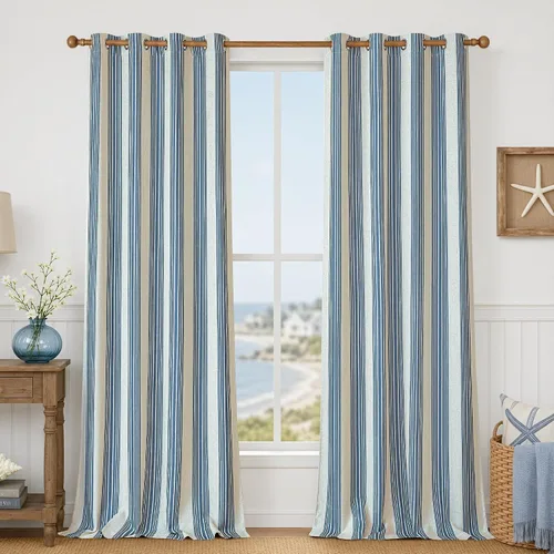 Vista 28 de DriftAway Chris Linen - Cortinas opacas con capa térmica y reductora de sonido, 63 pulgadas de largo para dormitorio, cortinas estampadas a rayas