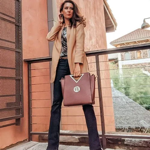 Vista 2 de Dasein Bolso de mano de moda para mujer con asa triangular, bolso de trabajo con cartera a juego