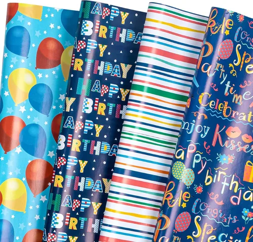 Vista 20 de WRAPAHOLIC Hoja de papel de regalo, 12 hojas con bonito diseño de animales para cumpleaños, vacaciones, fiestas, baby shower, 17.5 x 39.3 pulgadas