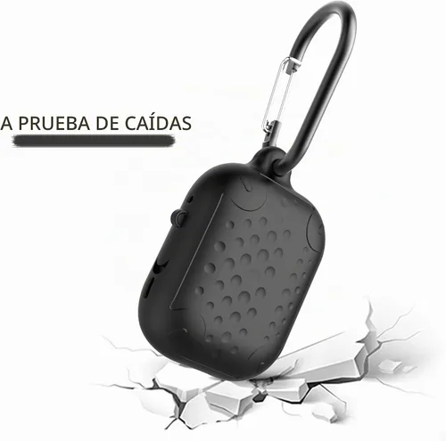 Vista 3 de Funda impermeable para AirPods Pro de 2ª generación, funda protectora de silicona antipérdida, carga inalámbrica y LED visible, con mosquetón