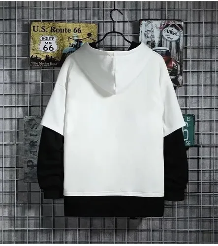 Vista 5 de Camiseta de manga larga con capucha para hombre de Corea de Primavera Otoño Harajuku para hombre
