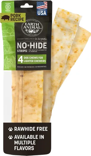 Vista 14 de Earth Animal Tiras sin ocultar - Tiras masticables naturales para perros sin cuero crudo, de ternera - 4 unidades Long Strips Beef Flavored