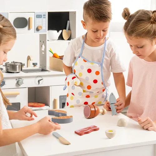 Vista 5 de ROBUD Juego de Comida de Madera para Jugar, Alimentos de Juguete para Cortar para Cocina de Simulación de Niños, Accesorios de Juguete de Cocina