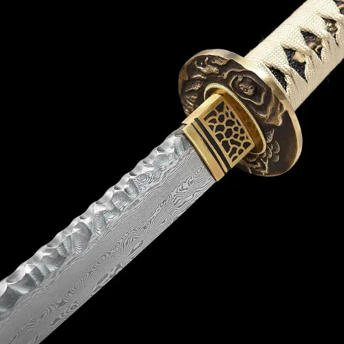 Vista 4 de Espada Katana samurái japonesa de 41 pulgadas, hecha a mano, hecha a mano, color gris