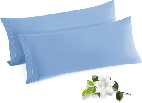 Vista 34 de Horbaunal Paquete de 2 fundas de almohada de microfibra de tamaño estándar, color azul, con cierre de sobre, 1800 hilos, suaves y resistentes al